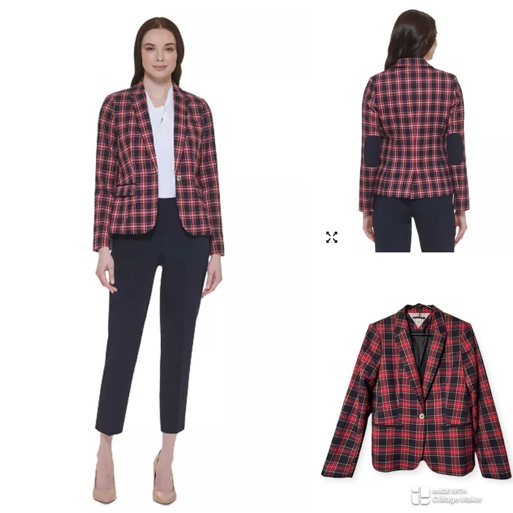 Tommy Hilfiger NWOT Slim fit plaid elbow patch blazer